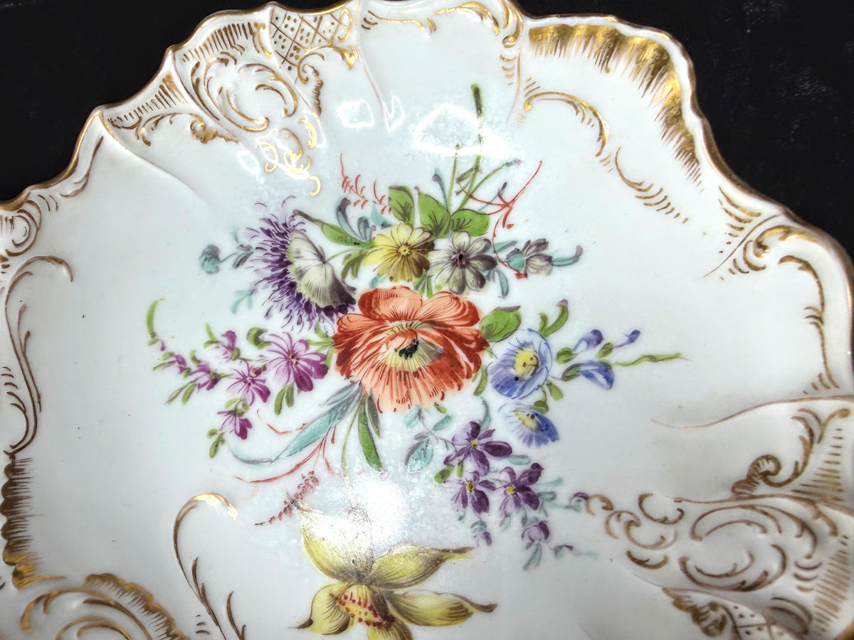 Antique Franziska Hirsch Dresden Hand Painted Floral Divided Serving Dish A1040