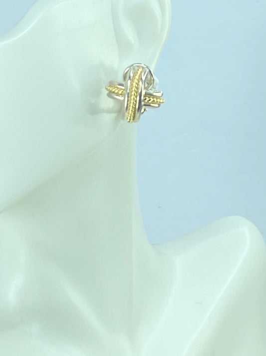 Tiffany & Co Silver 18K Gold Signature X Earrings Pierced Studs with pouch JR892