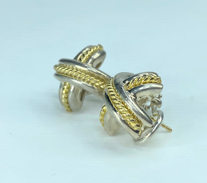 Tiffany & Co Silver 18K Gold Signature X Earrings Pierced Studs with pouch JR892
