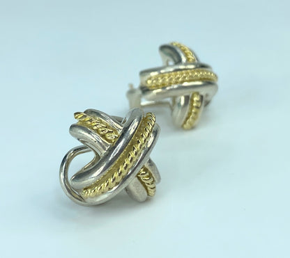 Tiffany & Co Silver 18K Gold Signature X Earrings Pierced Studs with pouch JR892
