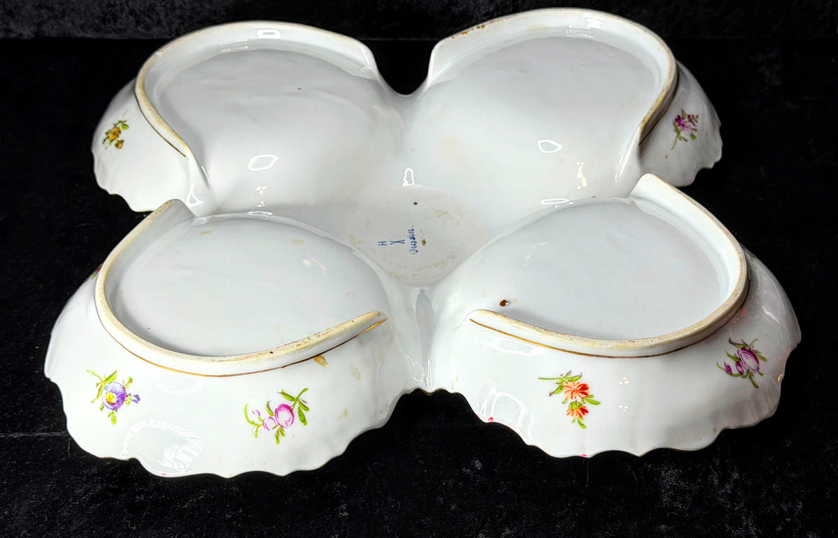 Antique Franziska Hirsch Dresden Hand Painted Floral Divided Serving Dish A1040