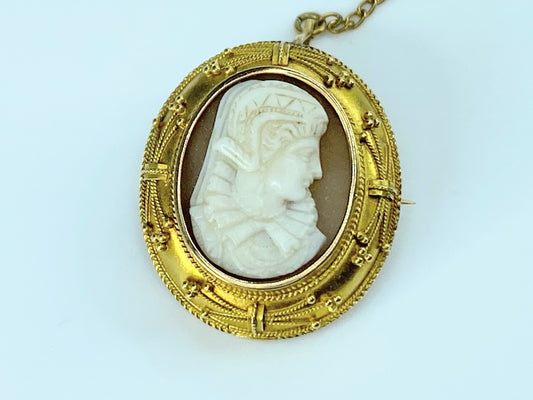 Victorian 14K yellow gold Gladiator soldier Cameo brooch pendant 3.8g JR9787