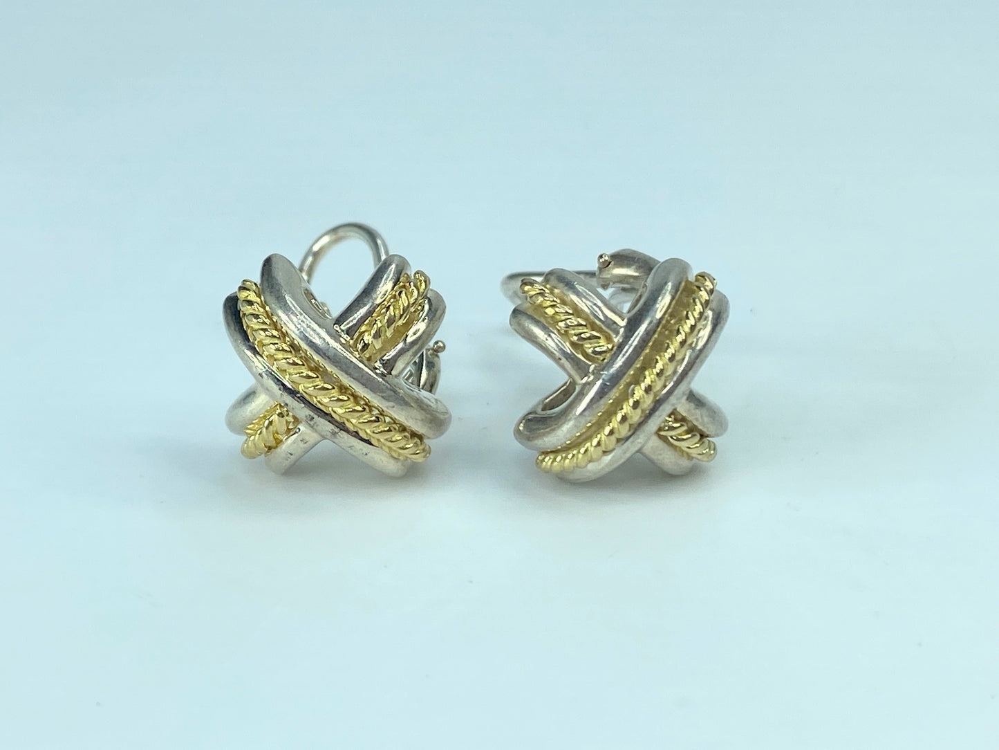 Tiffany & Co Silver 18K Gold Signature X Earrings Pierced Studs with pouch JR892