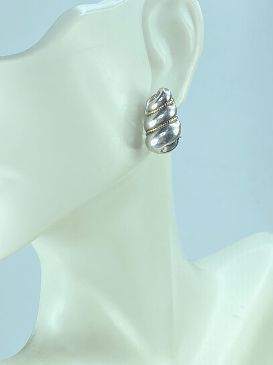 c1990's Sterling Silver 750 Shell design clip on earrings 18x10mm 5.3g JR893