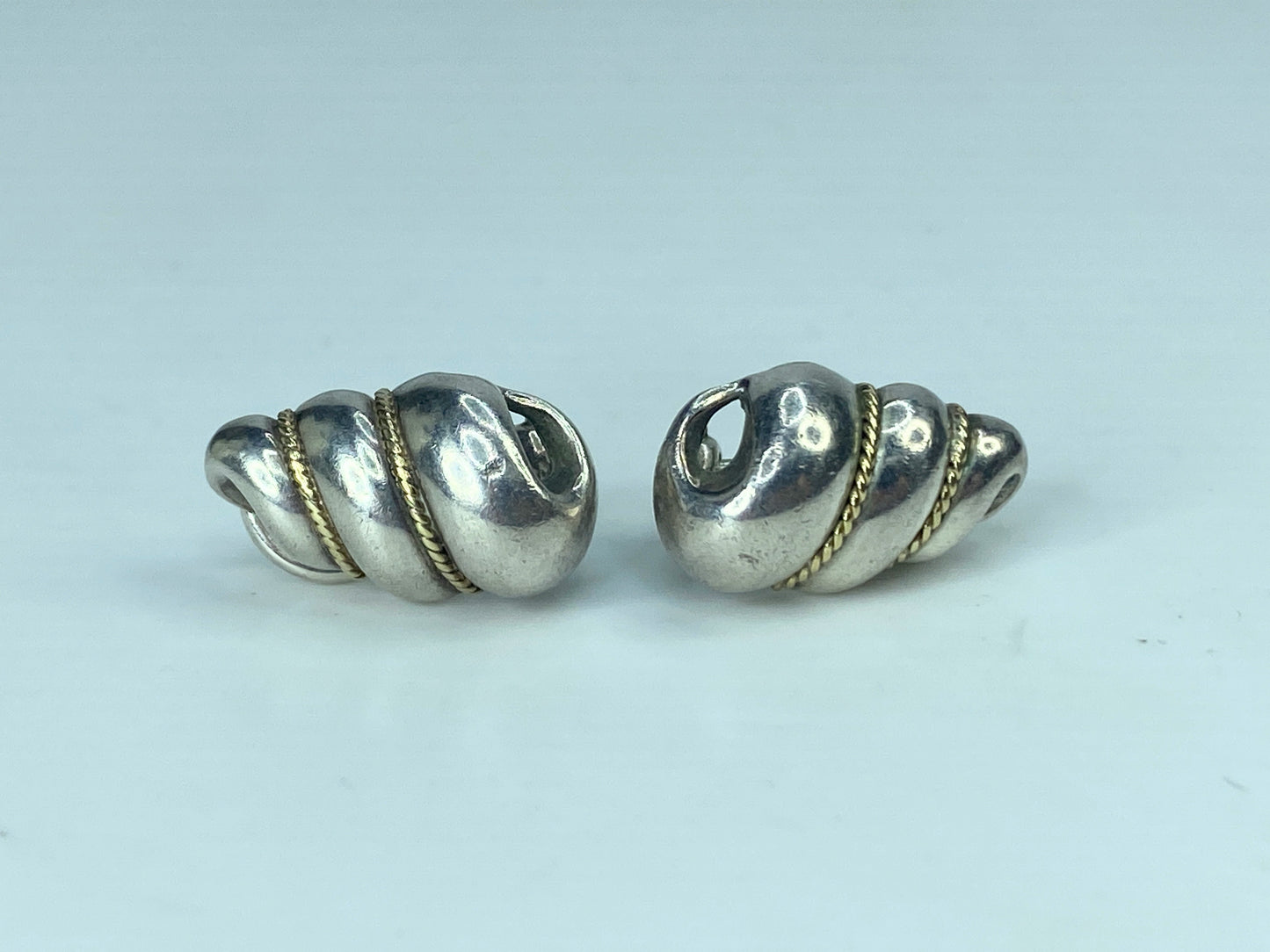 c1990's Sterling Silver 750 Shell design clip on earrings 18x10mm 5.3g JR893