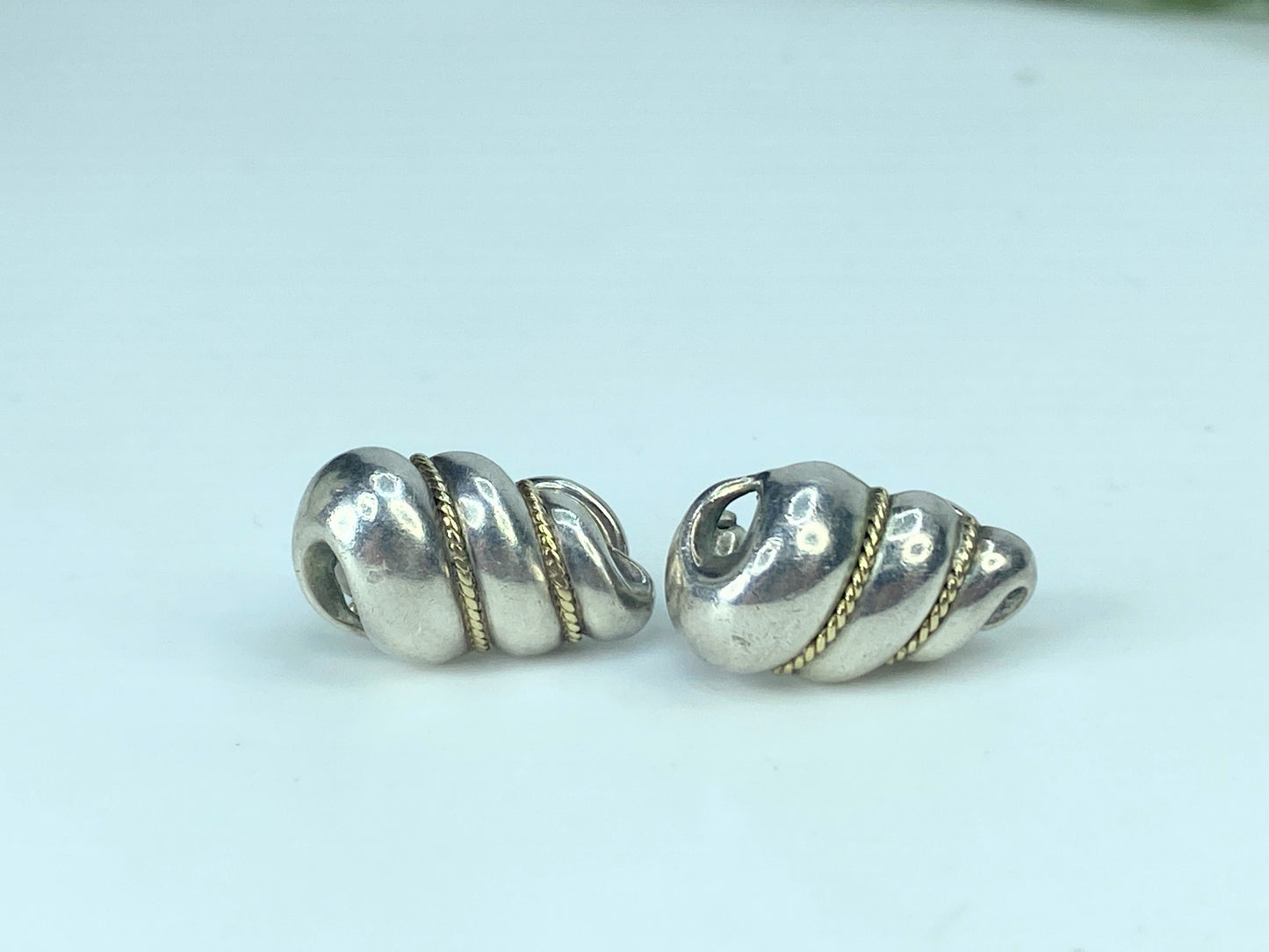c1990's Sterling Silver 750 Shell design clip on earrings 18x10mm 5.3g JR893