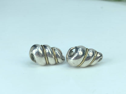 c1990's Sterling Silver 750 Shell design clip on earrings 18x10mm 5.3g JR893