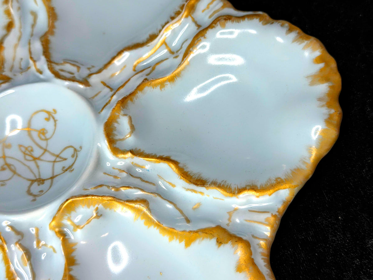 Antique Haviland & Co Limoges Oyster Plate Twinkle Blue Gold Monogram 9" A1041