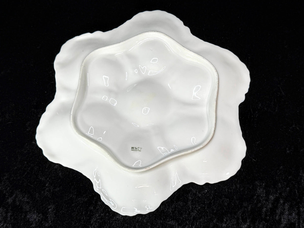 Antique Haviland & Co Limoges Oyster Plate Twinkle Blue Gold Monogram 9" A1041