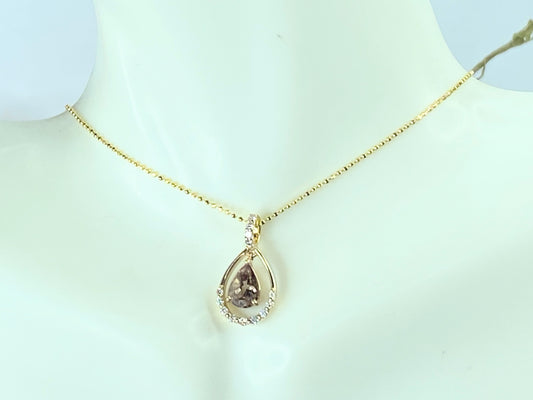 18K yellow gold 1.14ct Champagne Diamond pendant necklace 3.8g JR9789