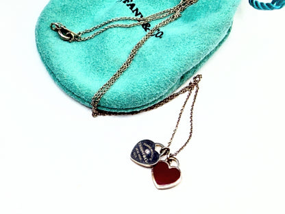 Tiffany 925 Red Enamel Heart Diamond Tag Necklace 18" JR1426