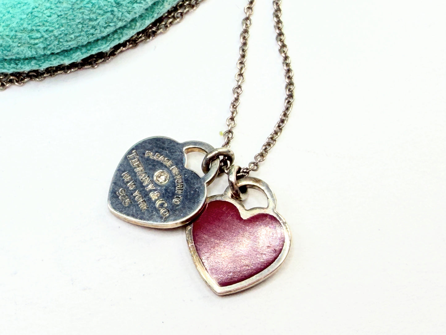 Tiffany 925 Red Enamel Heart Diamond Tag Necklace 18" JR1426