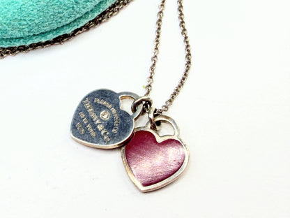 Tiffany 925 Red Enamel Heart Diamond Tag Necklace 18" JR1426