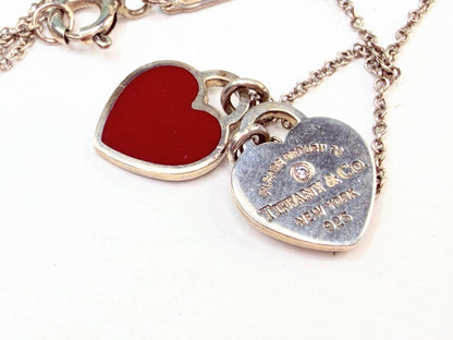 Tiffany 925 Red Enamel Heart Diamond Tag Necklace 18" JR1426