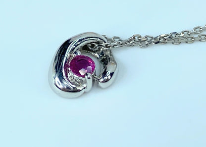 Platinum 0.11ct Natural Round Ruby cable necklace 15.5" 2.7g JR9786