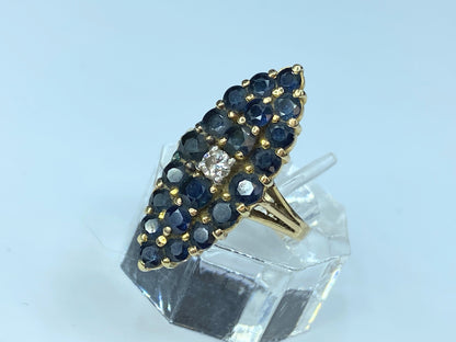 Navette design 2.3ct Round Blue Sapphire Diamond ring in 14K