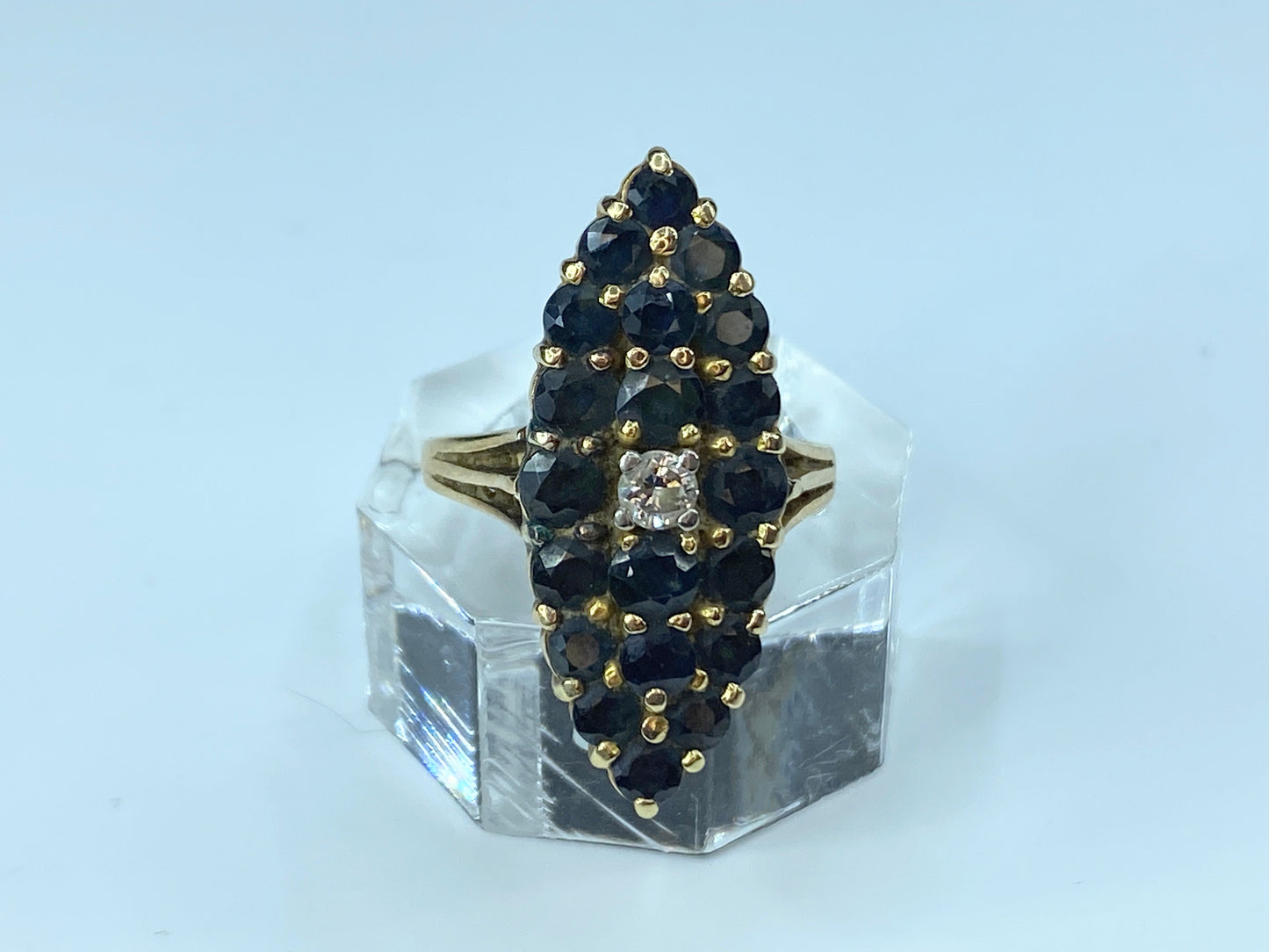 Navette design 2.3ct Round Blue Sapphire Diamond ring in 14K