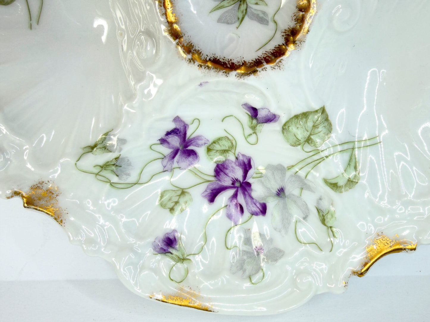 Antique Elite Limoges Oyster Plate with Hand-Painted Violets A825