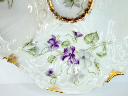 Antique Elite Limoges Oyster Plate with Hand-Painted Violets A825