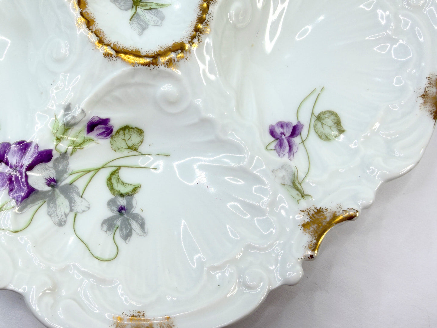 Antique Elite Limoges Oyster Plate with Hand-Painted Violets A825