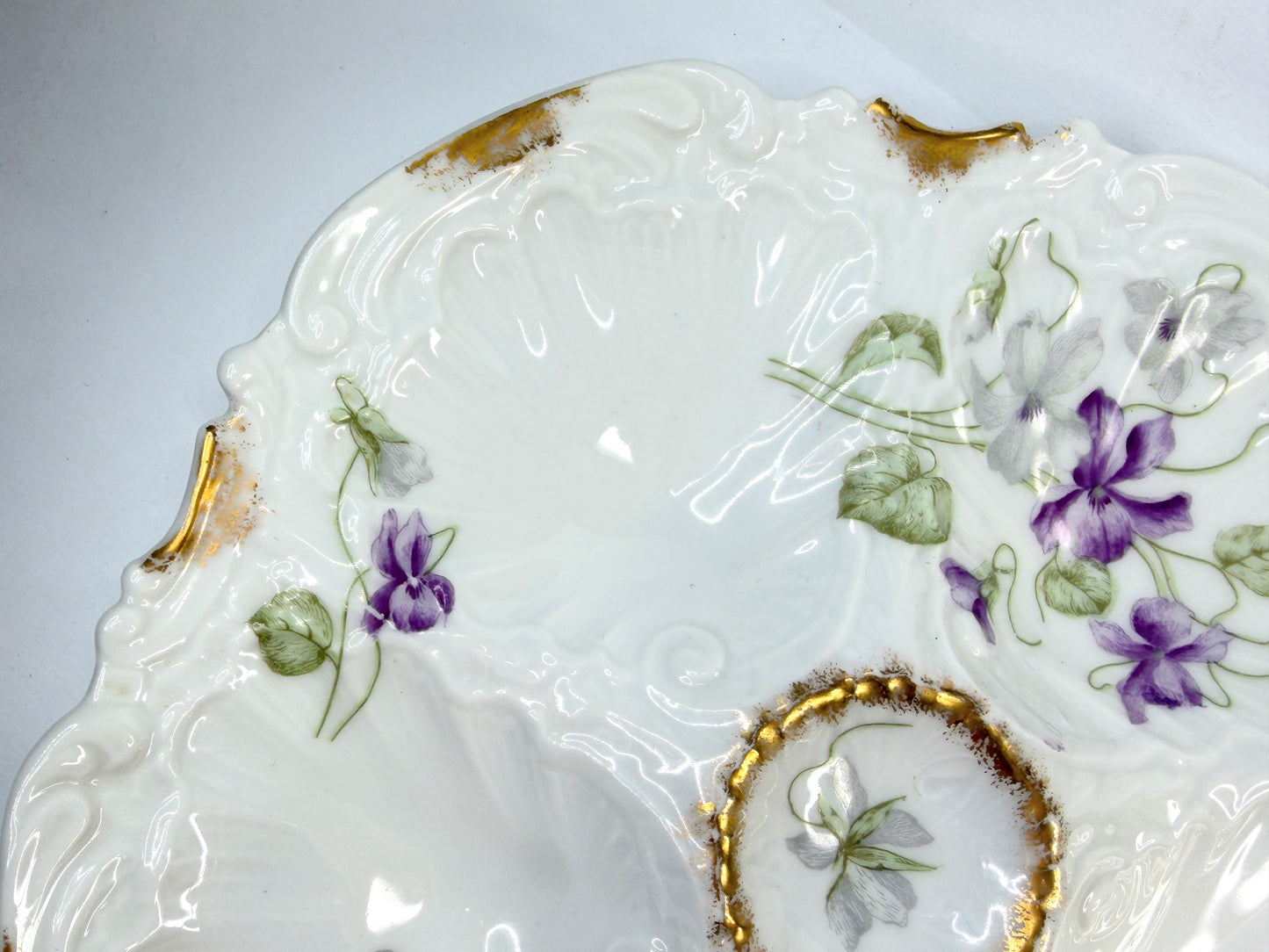 Antique Elite Limoges Oyster Plate with Hand-Painted Violets A825
