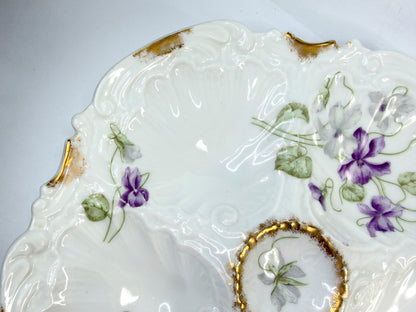 Antique Elite Limoges Oyster Plate with Hand-Painted Violets A825