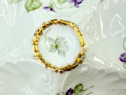 Antique Elite Limoges Oyster Plate with Hand-Painted Violets A825