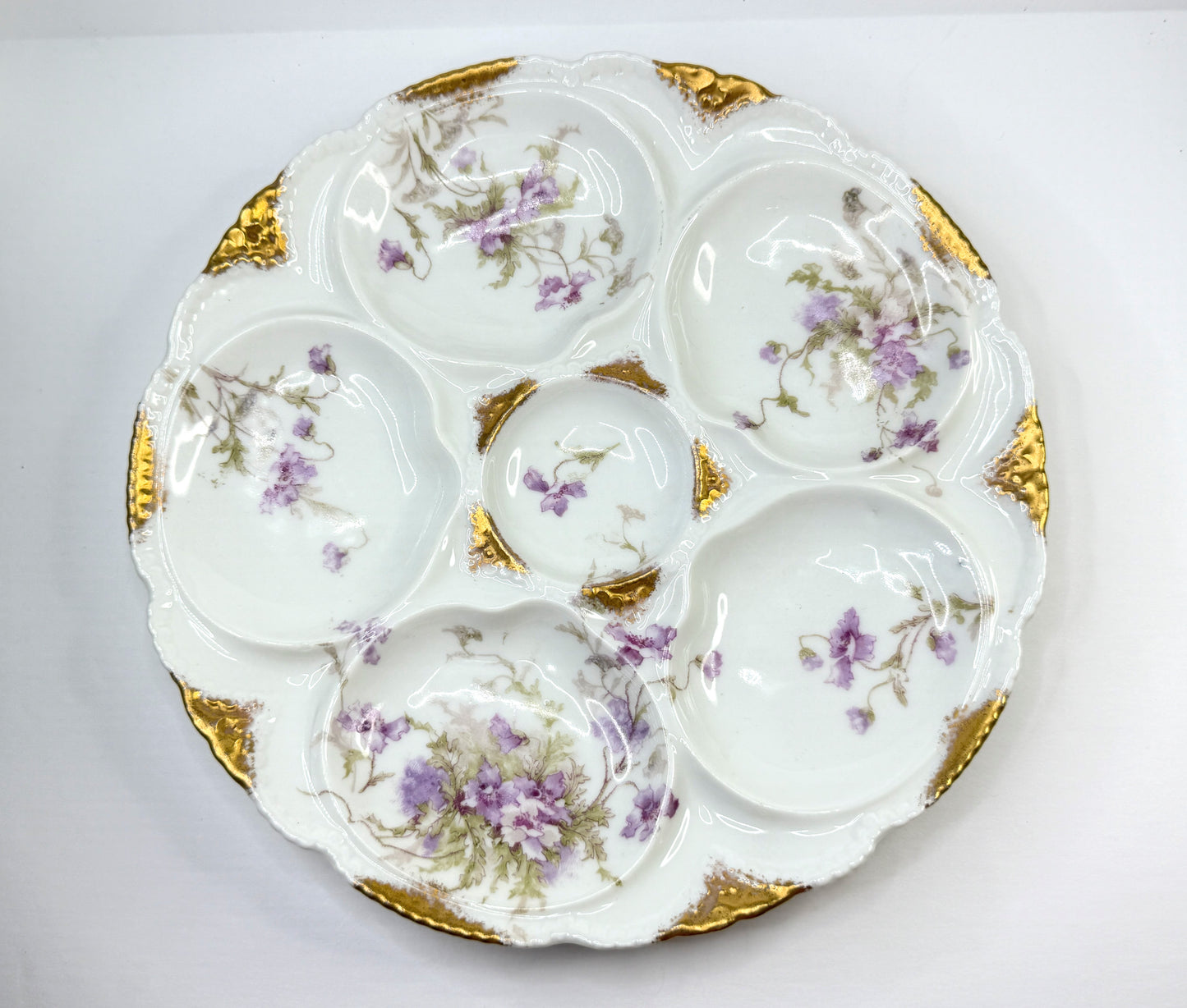 Antique Theodore Haviland Limoges Oyster Plate with Violets A826