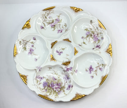 Antique Theodore Haviland Limoges Oyster Plate with Violets A826