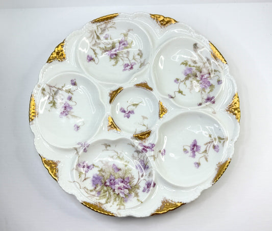 Antique Theodore Haviland Limoges Oyster Plate with Violets A826