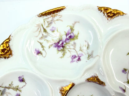 Antique Theodore Haviland Limoges Oyster Plate with Violets A826