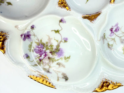 Antique Theodore Haviland Limoges Oyster Plate with Violets A826
