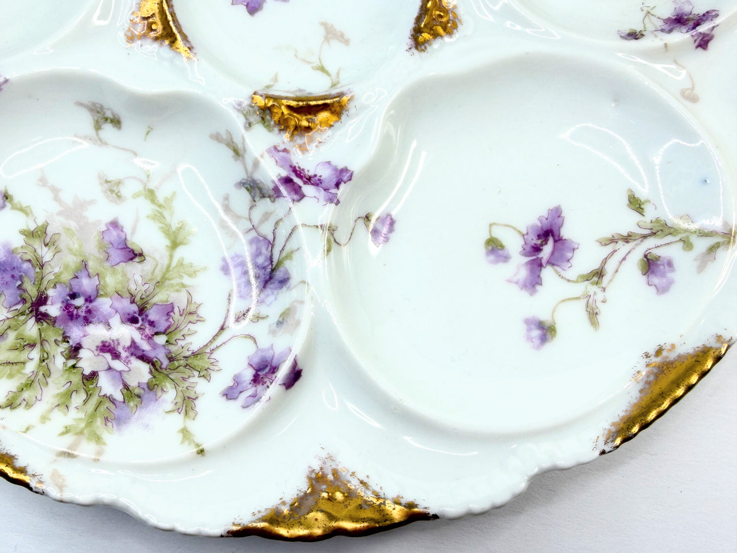 Antique Theodore Haviland Limoges Oyster Plate with Violets A826
