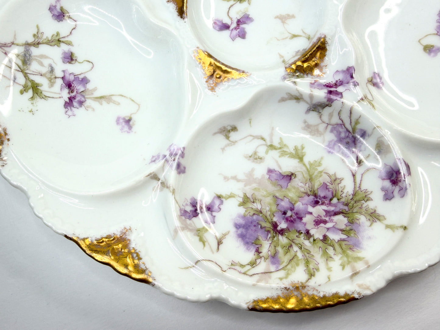 Antique Theodore Haviland Limoges Oyster Plate with Violets A826