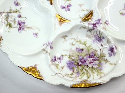 Antique Theodore Haviland Limoges Oyster Plate with Violets A826