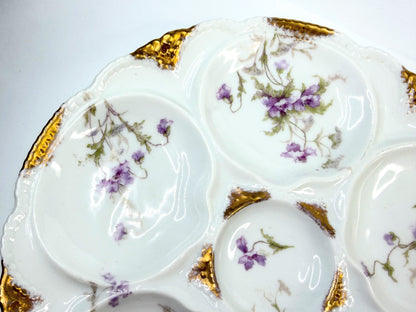 Antique Theodore Haviland Limoges Oyster Plate with Violets A826
