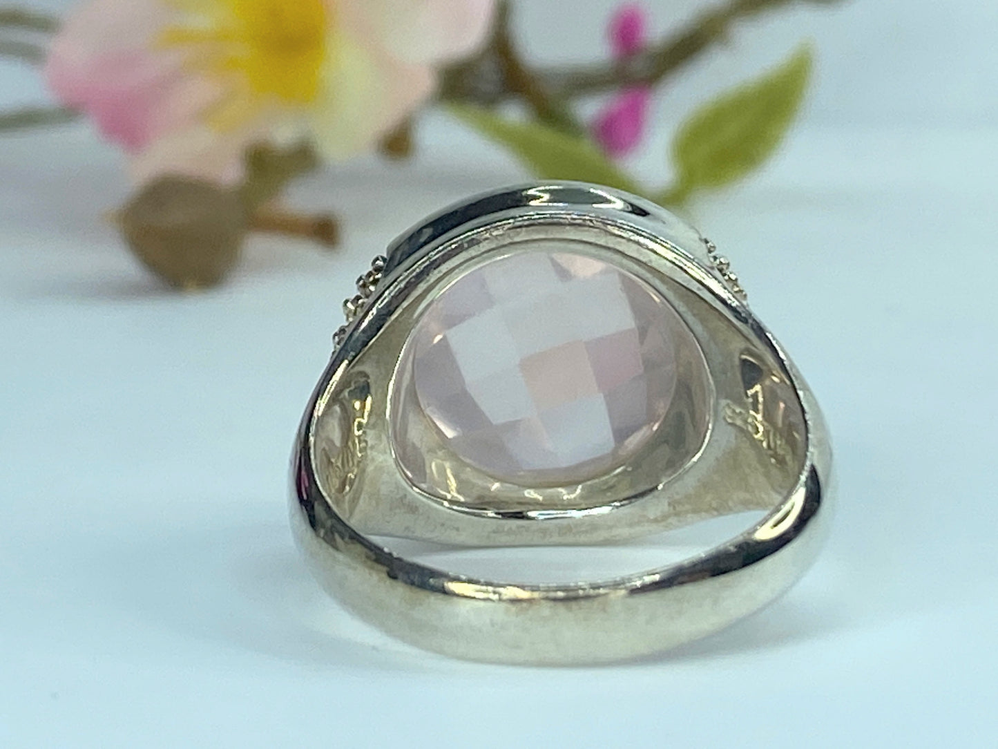 Michael Dawkins Rose Quartz Ring, 925 Silver, Round Fancy Cut Dome shape JR9633