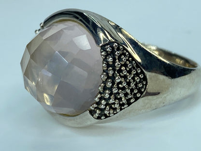 Michael Dawkins Rose Quartz Ring, 925 Silver, Round Fancy Cut Dome shape JR9633