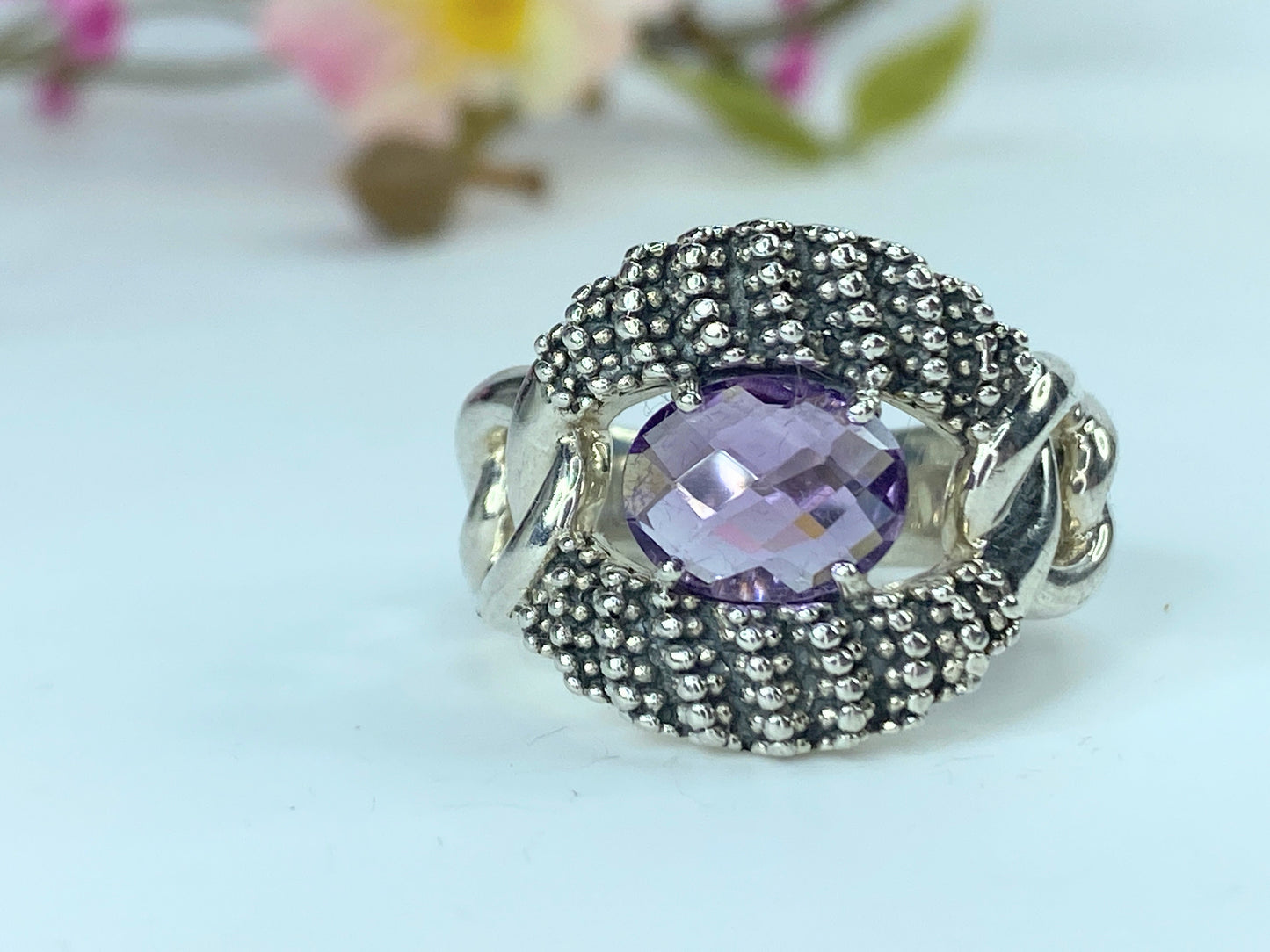 Michael Dawkins 925 Sterling Silver Amethyst bead set ring 13.8g s 7.75 JR9638