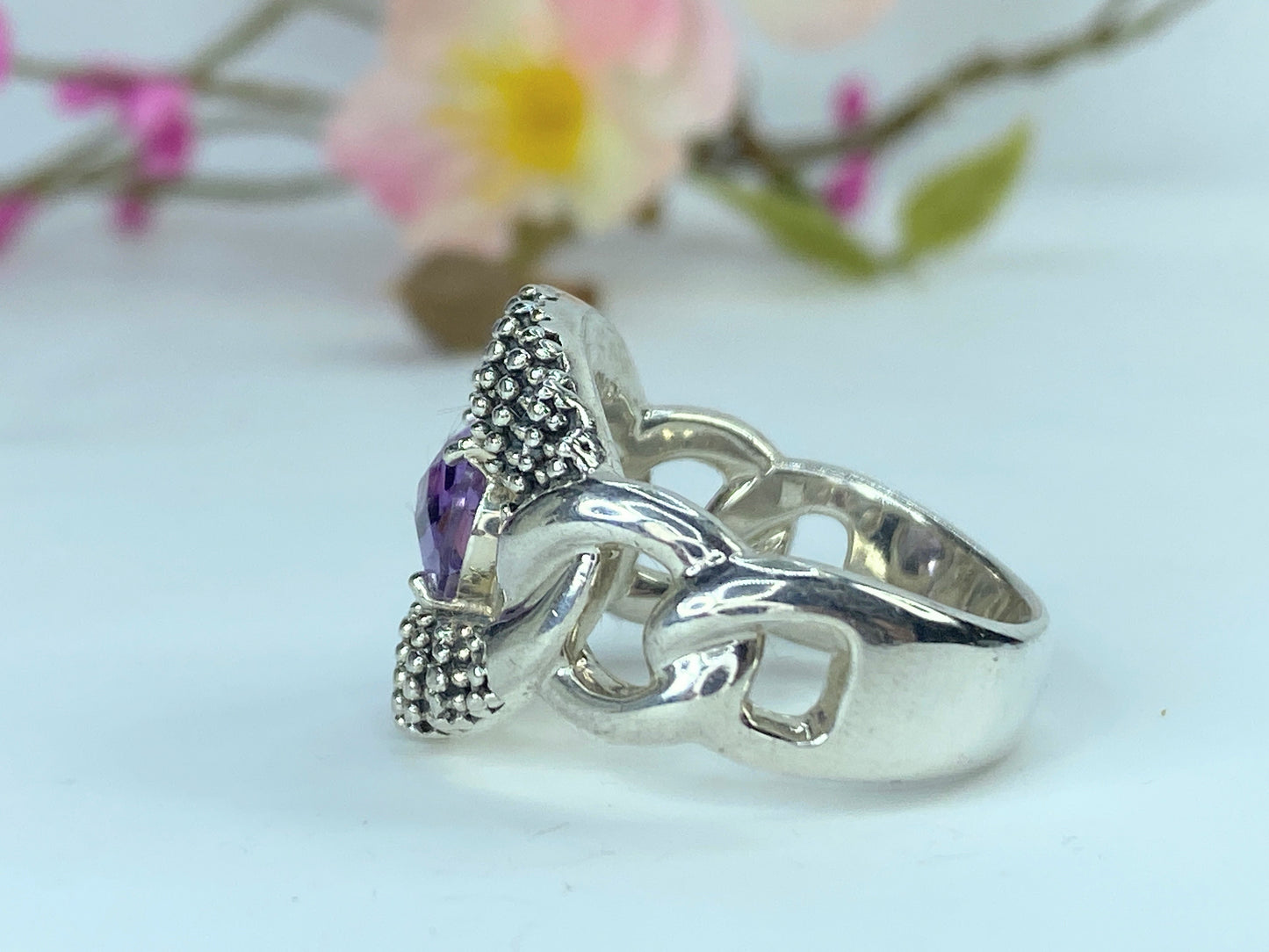 Michael Dawkins 925 Sterling Silver Amethyst bead set ring 13.8g s 7.75 JR9638