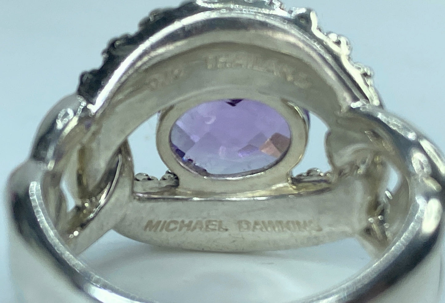 Michael Dawkins 925 Sterling Silver Amethyst bead set ring 13.8g s 7.75 JR9638