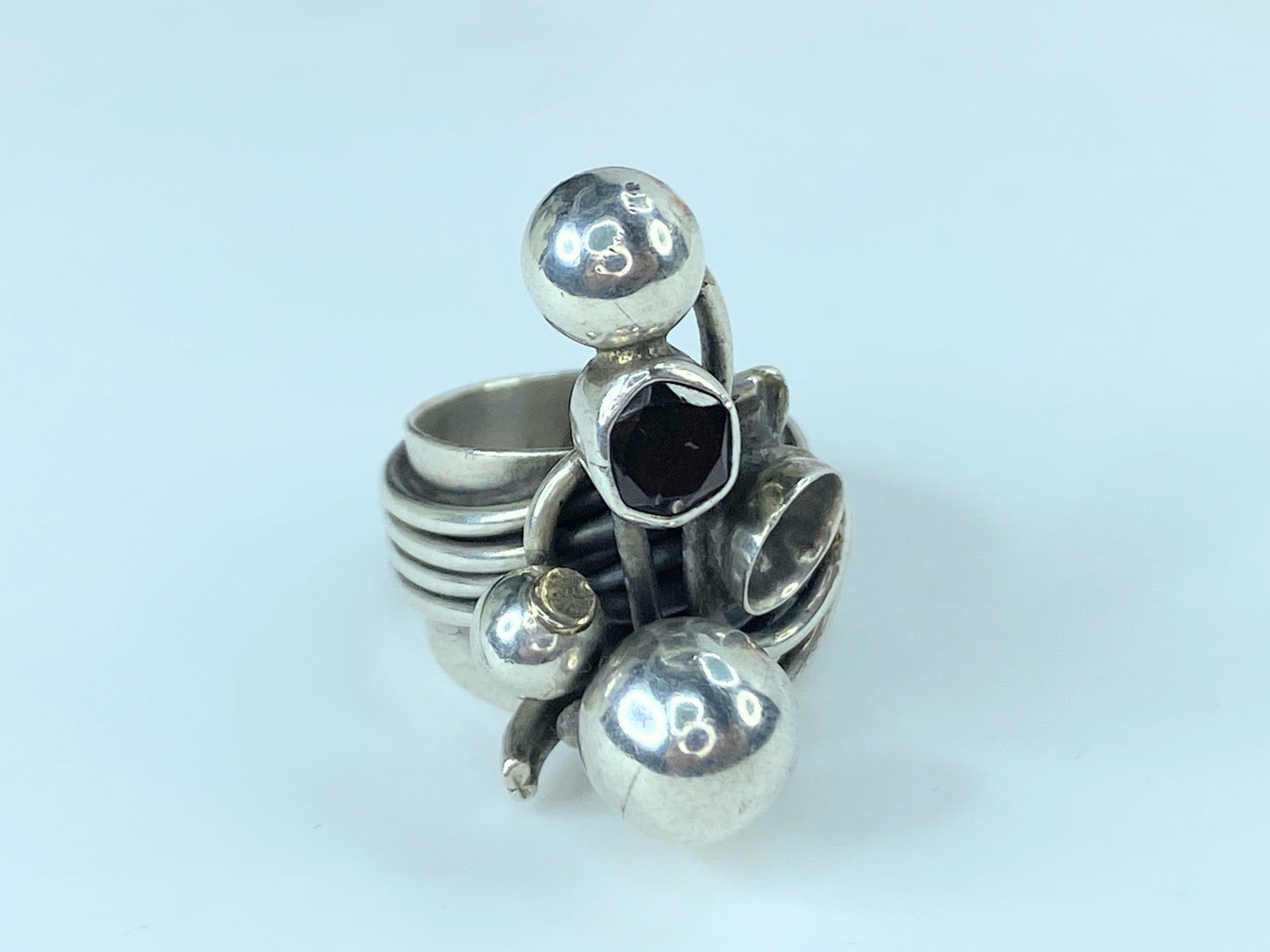 RACHEL GERA Sterling Silver Garnet Spheres Ring 16.7g s6 JR9643