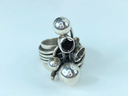 RACHEL GERA Sterling Silver Garnet Spheres Ring 16.7g s6 JR9643