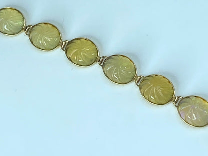 Mid-Century 14K yellow gold 28.2ct Carved oval Opal link bracelet 8.25" JR517