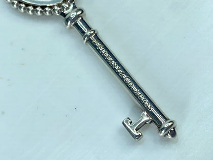 Tiffany Sterling Silver Enamel Beaded Heart Key Pendant Necklace Blue 16" JR896
