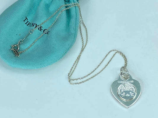 Customized Bedazzled Embellished Tiffany Silver Cat Heart Tag necklace 16" JR897