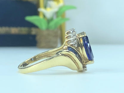 10k Yellow gold 1.35ct Marquis/Square cut Sapphires Diamond Ring s6.75 JR518