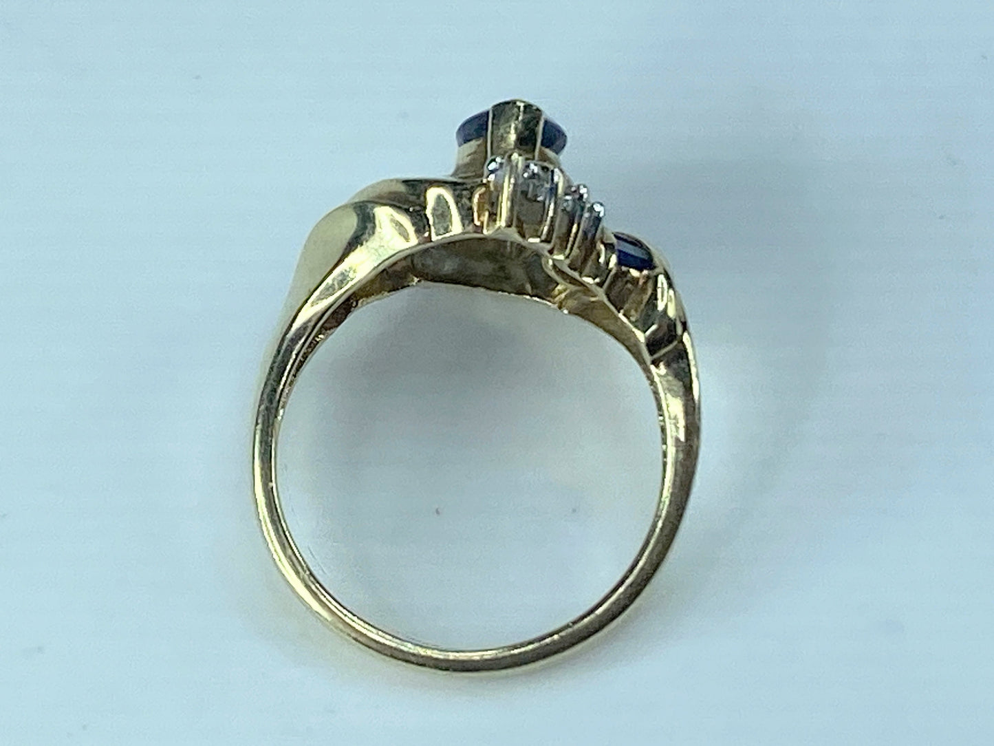 10k Yellow gold 1.35ct Marquis/Square cut Sapphires Diamond Ring s6.75 JR518