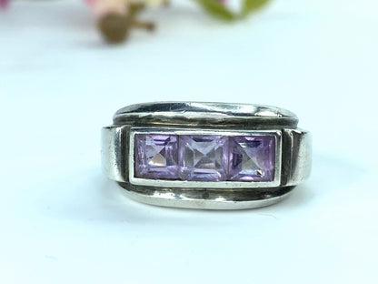 Handmade vintage Square Amethyst sterling silver modernist ring s7.5 JR9647