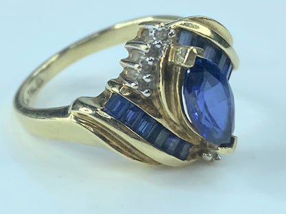 10k Yellow gold 1.35ct Marquis/Square cut Sapphires Diamond Ring s6.75 JR518